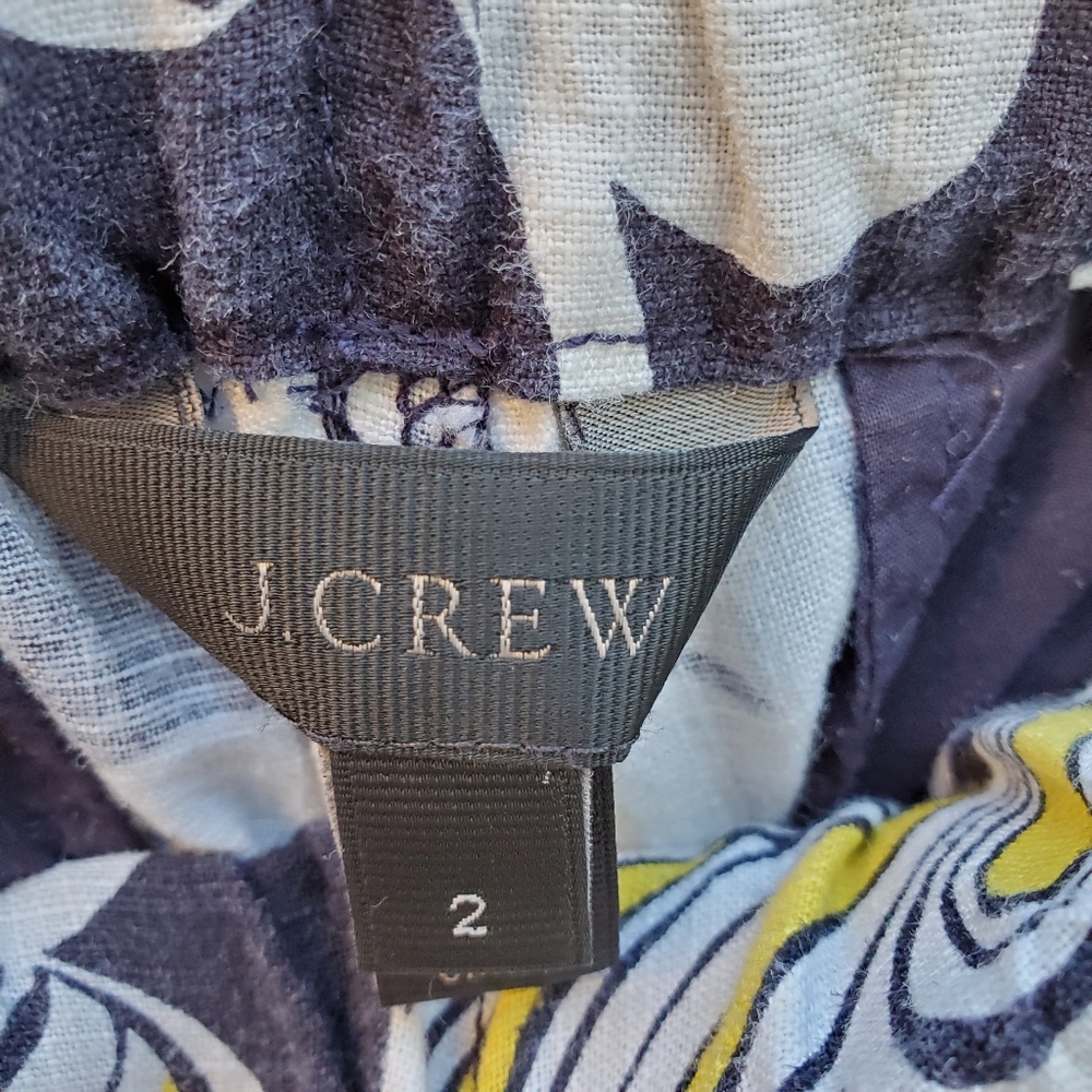 J. CREW Seaside Tropical Frond Jogger Pants 2 Small Navy Linen Blend Joggers - Picture 5 of 7
